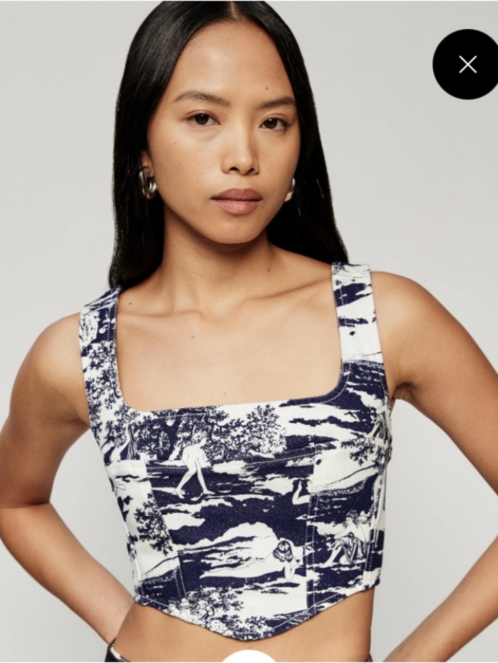 NWT Reformation Jeans Raya Naked Lunch Denim Corset Bustier Top  Blue White 4